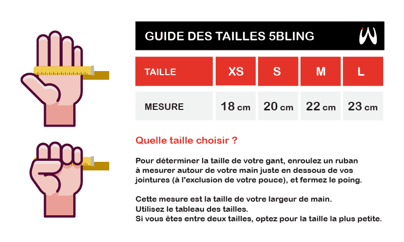 WabCarbon - 5Bling Gants - Guide des tailles